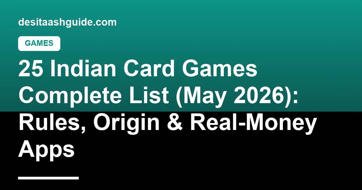 Collection of 25 Indian card games shown as cards on a table