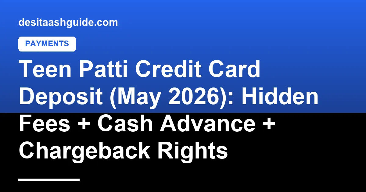 Teen Patti credit card deposit screen with cost breakdown